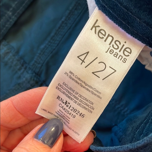 Women's Blue/GreenHi-Rise Wide Leg Velour Pants - Picture 6 of 7